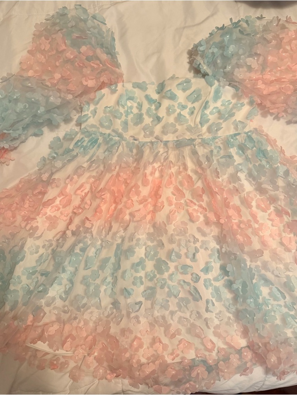 Storia Pink & Blue Floral Appliqué Mini Dress - Picture 7 of 9